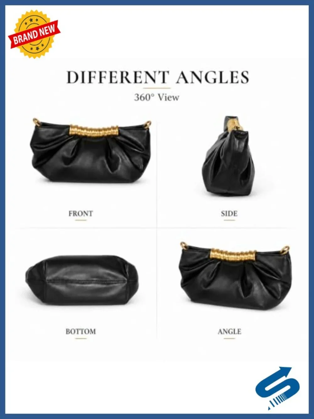 Cloud Evening Bag Women Shoulder Purse Gold Handle Pleated Clutch Handbag